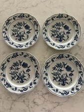 VTG Set/4 Blue Danube Blue Onion Bread Plates Banner Stamp EUC picture