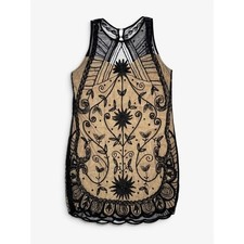 Abercrombie & Fitch Beaded Mesh Mini Dress S Nude Black Art Deco Retro Cocktail picture