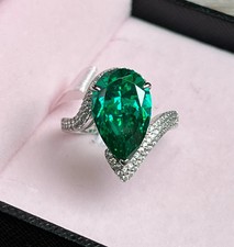 5.50 Ct Pear Cut Natural Emerald Diamond Engagement Ring 14K White Gold Size 7 picture