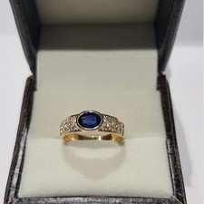 1.40 Ct Oval Cut Natural Sapphire & Diamond Wedding Ring 14K Yellow Gold picture