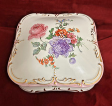 VTG  PorzellanFabrik Martinroda Crown M Germany Trinket Box Rose Floral 5.5'' picture
