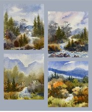 Pamela Wilhelm Lot Of 4 FOUR Original Landscape Watercolors  3”x4.5” Each picture