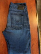Hudson Blake Slim Straight Jeans Men’s 33 Blue Distressed Moto Biker Denim picture