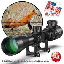 Hunting 3-9x40 Rifle Scope Red/Green Illuminated Mil-dot Reticle with 20mm Mount picture