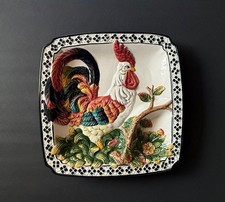1998 CBK ltd Colorful Ceramic Rooster Design Chip and Dip Serving Platter picture