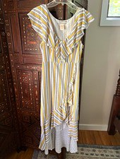A Calin by Flying Tomato Striped V-Neck Ruffle Flutter Maxi Dress Size L picture