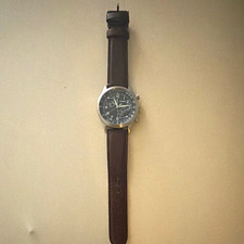 Timex Waterbury 42mm Quartz Watch Black Dial Brown Leather Strap Date picture