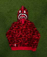 A Bathing Ape BAPE Red Camo Shark Full Zip double Hoodie Men's Sz M picture