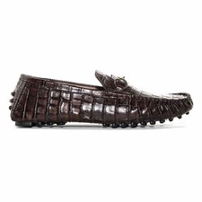 SIGOTTO UOMO Brown Italian Leather Crocodile Print Bit Moccasin picture