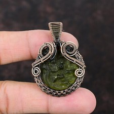 Moldavite Wire Wrapped Pendant Handcrafted Copper Birthday Gift Jewelry 1.89