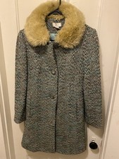 LOFT Bohemian Vintage Tweed Coat with Faux Fur Collar Size 2 Petite picture