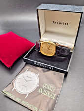 Vintage ACCURIST Men's Gold Tone Gold Dial Dress Watch-VGC & Working (Pls Read) picture