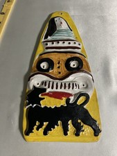 Vintage Italian Mid Century Ceramic Wall Mask Tile Picasso Style Bull Palermo picture