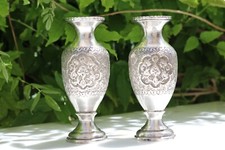 Antique elegant  silver 84 pair of  vase handmade Needle engraving picture