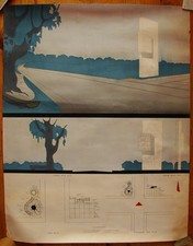 Ukrainian Soviet USSR monumental painting architectural plan K.Marx kolkhoz picture