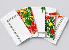 Vintage Vera Neumann Snapdragon Linen Napkins Set 5 Pink Ladybug Signed MCM 1960 picture