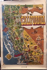 Original Vtg 1971 CALIFORNIA Illustrated Map POSTER West Coast HUMOR  picture