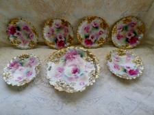 SUPERB Antique RS Prussia Deep Pink Peonies & Gold Accented Porcelain Cake Set picture