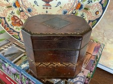 English Victorian Unusual Leather Box Inlaid Caddy Circa 1880 picture