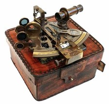 RARE NEW Brass Sextant Nautical Brass Sextant Working Marine Vintage/Leather Box picture