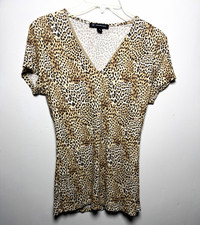 INC International Concepts Women’s M Beige/Black Cheetah Print V-Neck Knit Top picture