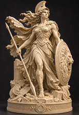 Enyo Greek Goddess of War Statue Resin Warrior  with Lion Shield and Spear 8 in picture