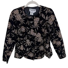 Ronni Nicole Vtg Black Velvet Glitter Floral Evening Jacket Blazer Gold Silver L picture