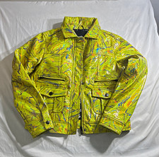 Desigual Women’s Designer L Yellow Abstract Full-Zip Lined Jacket Pockets picture