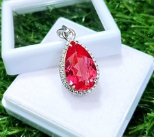 18 Ct Genuine Pear cut Padparadscha Sapphire 925 Silver Pendant with Chain picture