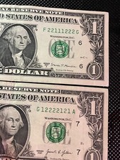 Rare 2017 Binary Fancy Serial Number Circulated $1 Dollar Bill Good Condition picture