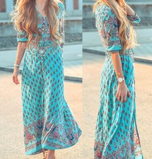 Women's Lady Boho Kimono Sleeve Floral Long Maxi Summer Beach Dress Sundress picture