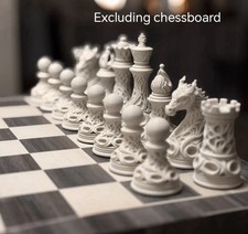 A set of 32 Gothic-style chess pieces featuring skulls Dark Fantasy Chess picture