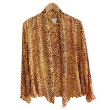 Soft Surroundings Topper Cardigan Medium Beige Yellow Beaded Kimono Crinkle picture