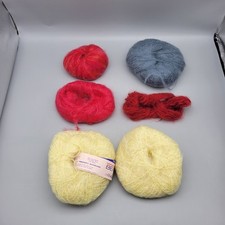 Vintage Bernat Mohair Wool Nylon Yarn 6 Partial Skeins Balls Yellow Red Blue  picture