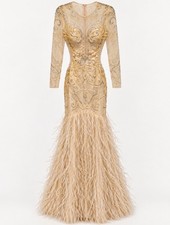 Stunning AFINA Luxury champagne-gold embellished evening gown size 8 never worn picture