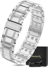 MagnetRX® 3X Strength Mens Magnetic Bracelet Titanium with Sizing Tool (Silver) picture