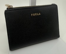 Furla Babylon Black Pebbled Leather Bifold Wallet Snap Closure Zip Coin Pocket picture