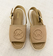MICHAEL Michael Kors Women’s Beige Solid Canvas Slingback Sandals Logo US 7 picture