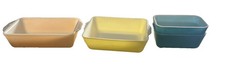 Vintage Pyrex Lot Of 4 Blue 502 Refrigerator Dish Yellow 503 Casserole 409 Loaf picture