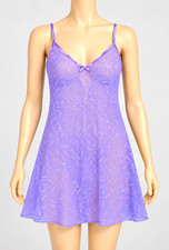 Frederick's of Hollywood Lavender Purple Sheer Babydoll Nightgown Chemise Size L picture
