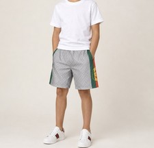 Gucci Boys GG Logo Swim Shorts Gray Green Orange Size 6 Monogram Web Trim picture