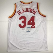 Autographed/Signed Hakeem Olajuwon Houston White Jersey Beckett BAS COA picture