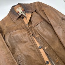 Vintage LL Bean Leather Jacket Mens M Brown Distressed Barn Chore Made Turkey picture