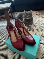 Frye Co Betty T Strap Red Burnished Leather Platform Heels Mary Jane Women 36.5 picture