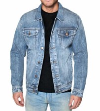 Men’s Red Label Premium Faded Denim Cotton Jean Button Up Slim Fit Jacket picture