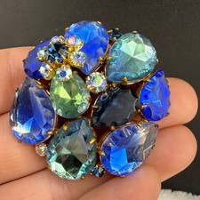 Vintage West Germany Brooch Blue Green Glass Rhinestone picture
