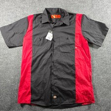 Dickies Mens LS524BKER Colorblock Work Shirt Black Red Short Sleeve Large NWT picture