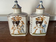 Pair 18thC Prattware Pearlware Macaroni Tea Caddies Staffordshire Antique c1790 picture