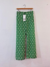 New Zara Women's Green Lightweight Button Fly Flare Ava Pants Medium Flowy Light picture