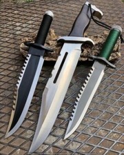CUSTOM MADE HUNTING RAMBO KNIVES D2 STEEL 3 PCS WITH LEATHER SHEATH picture